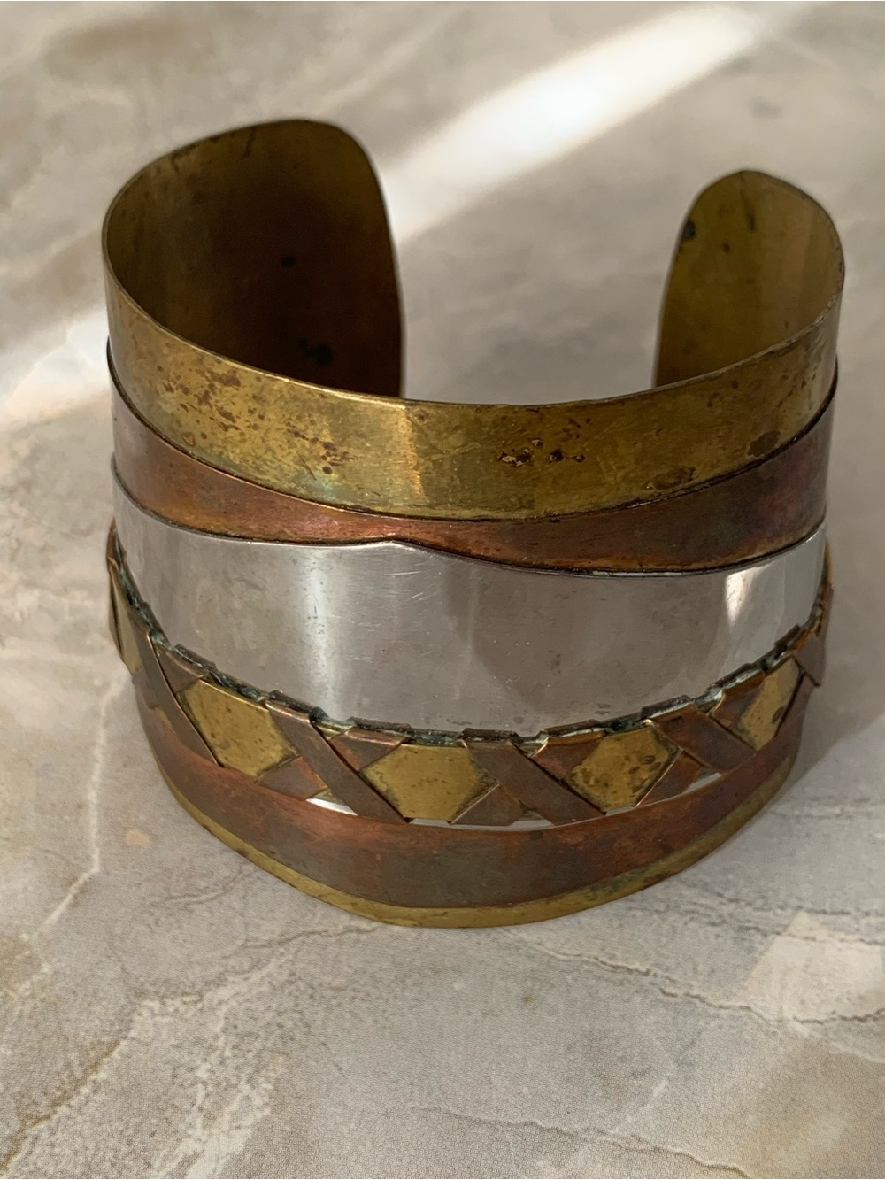 Mixed Metal Copper, Brass and Silver Vintage Cuff Bracelet